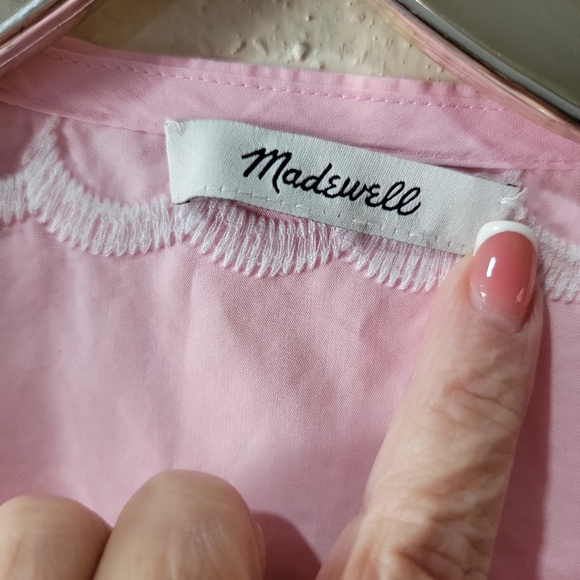 Madewell Pink Embroidered Side Tied Wrap Top Blouse Cotton Size S ? - Picture 7 of 12